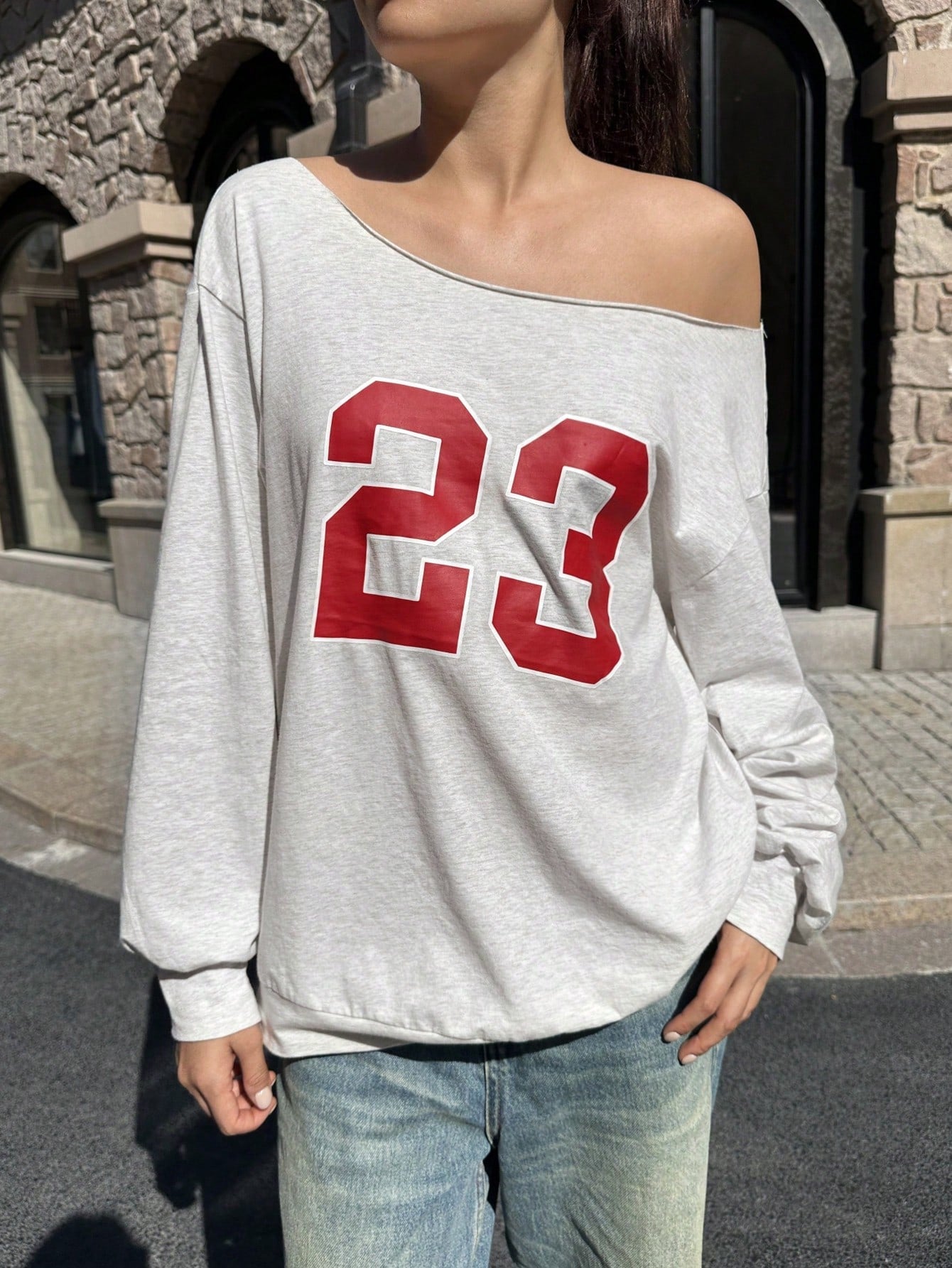 SXV Women's Off-Shoulder Casual Fashion Pattern Loose Fit Long Sleeve Sweatshirt