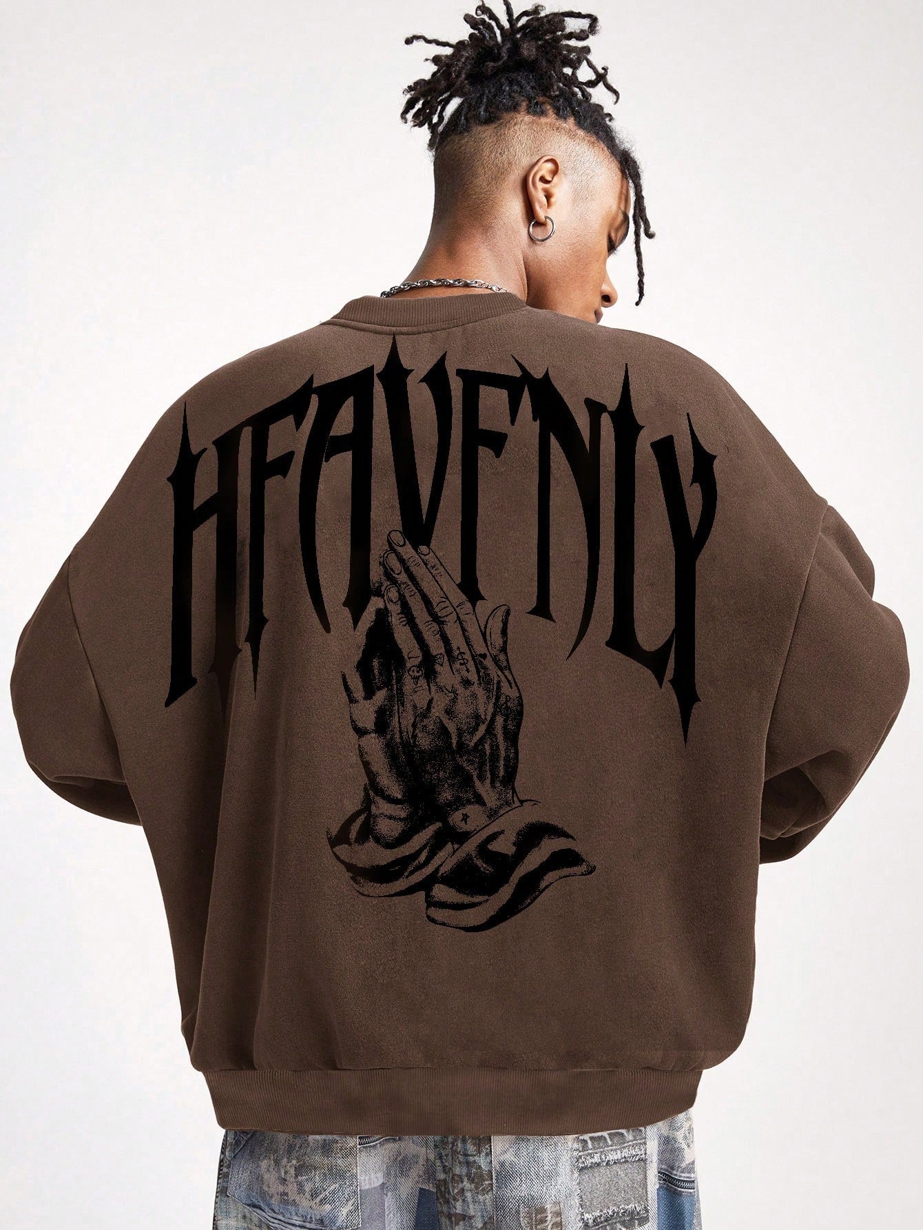 SXV Heavenly Men's Letter Print Round Neck Long Sleeve Casual Pullover Hoodie Sweatshirt