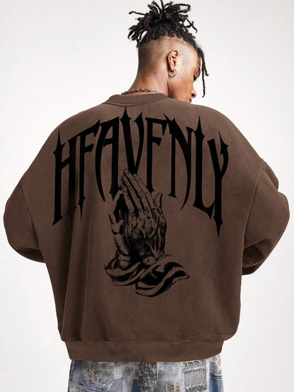 SXV Heavenly Men's Letter Print Round Neck Long Sleeve Casual Pullover Hoodie Sweatshirt