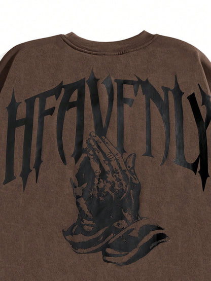 SXV Heavenly Men's Letter Print Round Neck Long Sleeve Casual Pullover Hoodie Sweatshirt