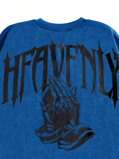 SXV Heavenly Men's Letter Print Round Neck Long Sleeve Casual Pullover Hoodie Sweatshirt