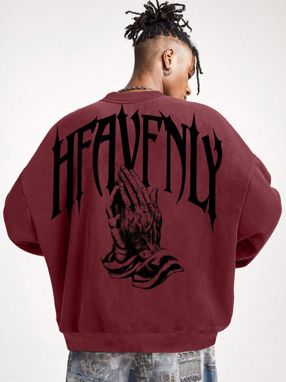 SXV Heavenly Men's Letter Print Round Neck Long Sleeve Casual Pullover Hoodie Sweatshirt