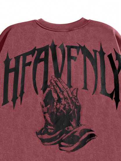 SXV Heavenly Men's Letter Print Round Neck Long Sleeve Casual Pullover Hoodie Sweatshirt