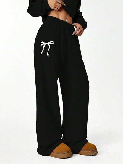 SXV Tween Girls Grey Casual Sweatpants With Butterfly Print, Y2K Straight Leg Loose Pants, Warm And Cozy For Autumn