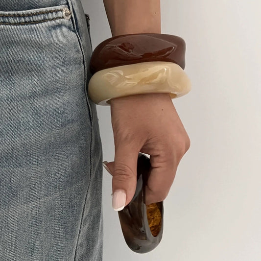 Vintage Large Brown Asymmetric Acrylic Resin Chunky Bangles For Women (set of 3) LIMITED STOCK FREE BANGLES on order above Rs.3000/-