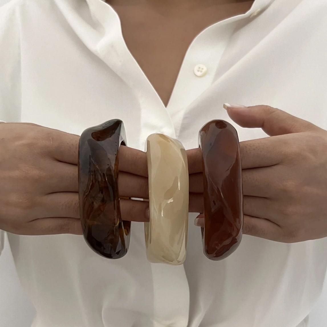 Vintage Large Brown Asymmetric Acrylic Resin Chunky Bangles For Women (set of 3) LIMITED STOCK FREE BANGLES on order above Rs.3000/-