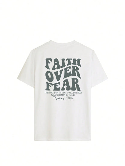 SXV Women's Belief Overcomes Fear Letter Print Casual Round Neck Short Sleeve T-Shirt