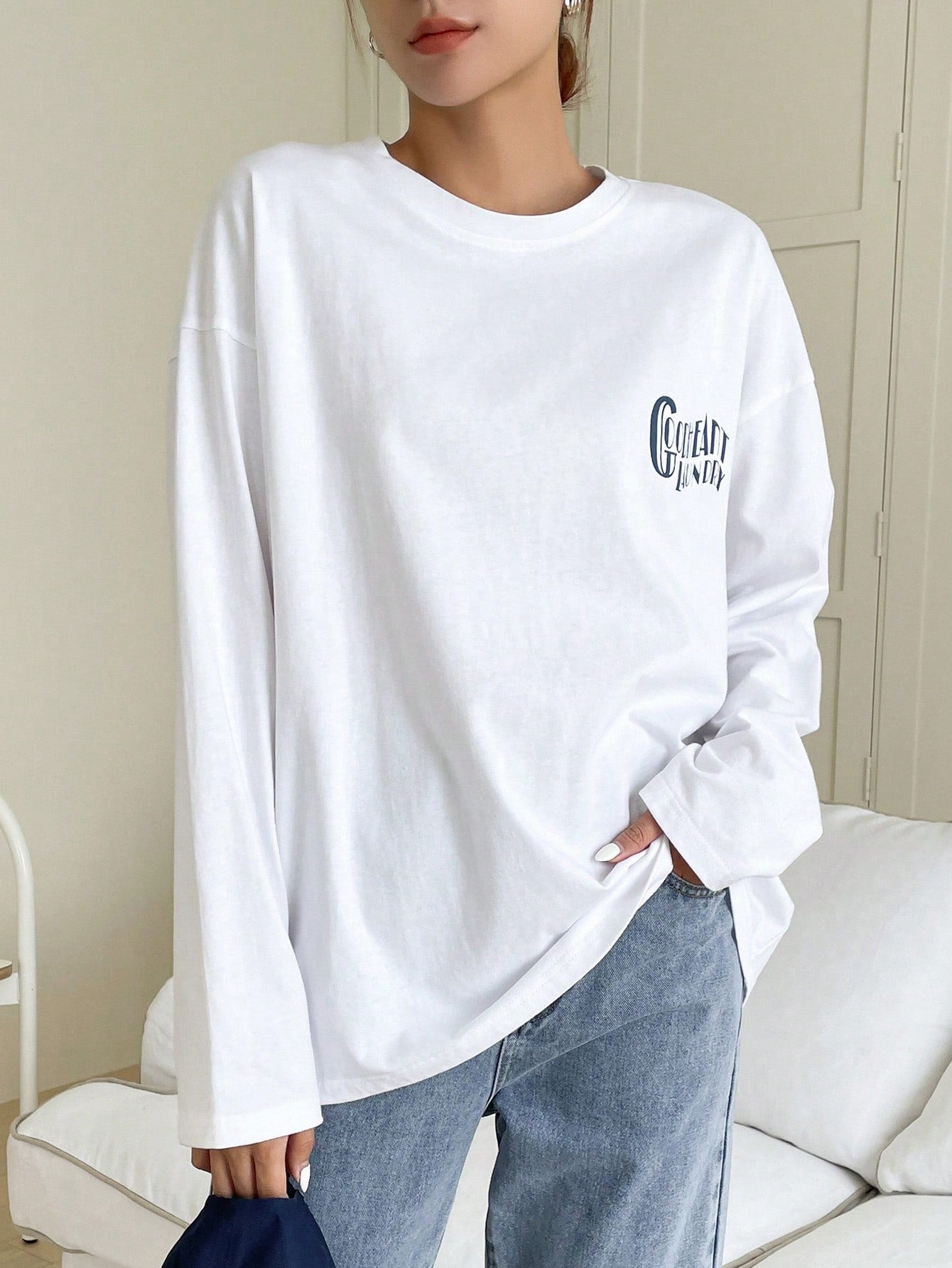 SXV Slogan Graphic Drop Shoulder Tee CHALLENCE YOURSELF