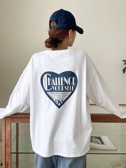 SXV Slogan Graphic Drop Shoulder Tee CHALLENCE YOURSELF