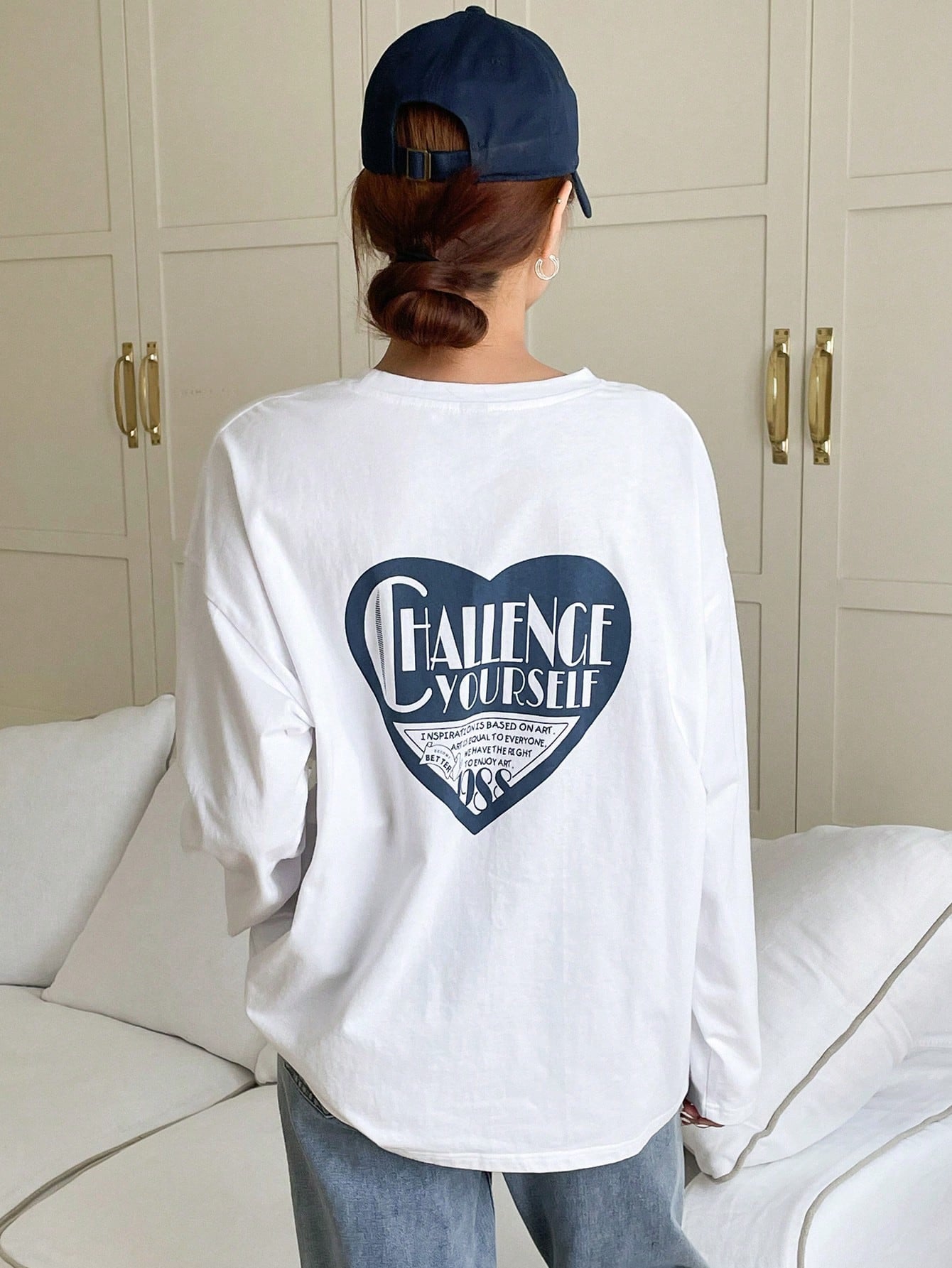 SXV Slogan Graphic Drop Shoulder Tee CHALLENCE YOURSELF