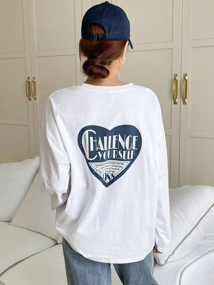 SXV Slogan Graphic Drop Shoulder Tee CHALLENCE YOURSELF