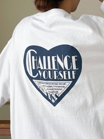 SXV Slogan Graphic Drop Shoulder Tee CHALLENCE YOURSELF