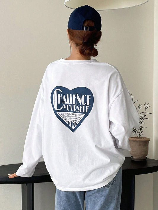 SXV Slogan Graphic Drop Shoulder Tee CHALLENCE YOURSELF