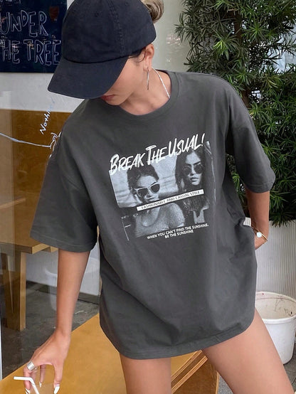 SXV 'break the usual’ Printed Cool Aesthetic Oversized Baggy T-shirt