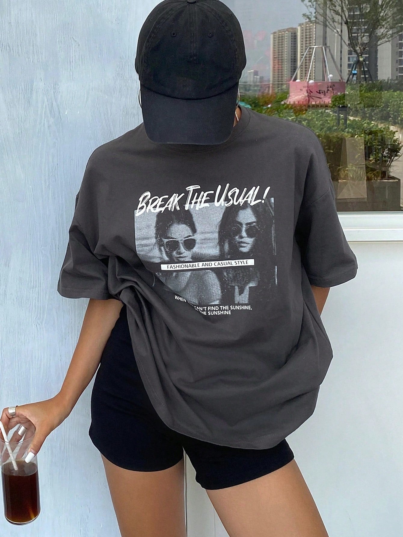 SXV 'break the usual’ Printed Cool Aesthetic Oversized Baggy T-shirt