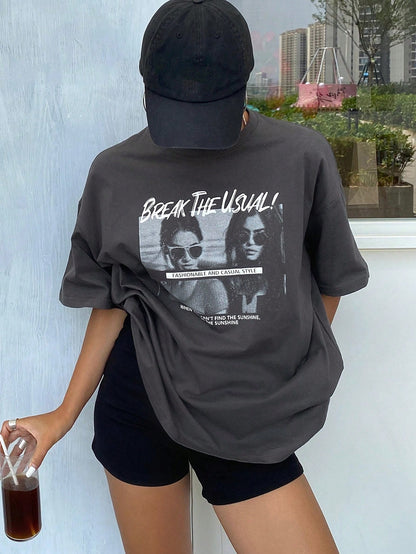 SXV 'break the usual’ Printed Cool Aesthetic Oversized Baggy T-shirt