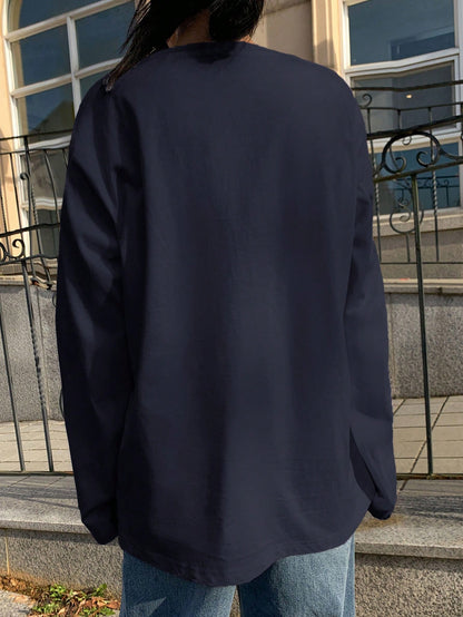 SXV Embroidered Full sleeves oversized baggy drop shoulder tshirt