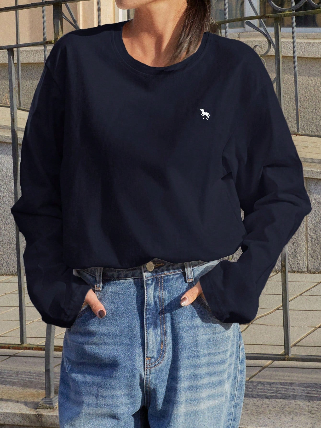 SXV Embroidered Full sleeves oversized baggy drop shoulder tshirt