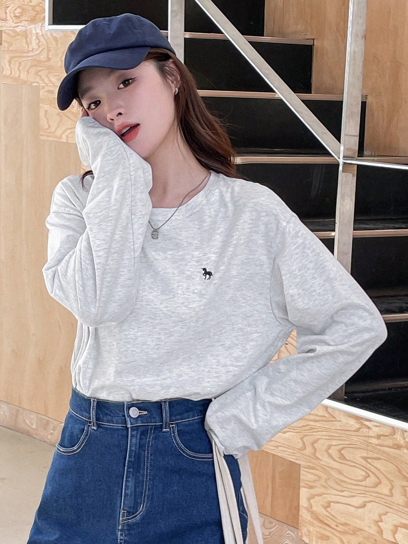 SXV Embroidered Full sleeves oversized baggy drop shoulder tshirt