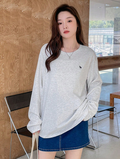 SXV Embroidered Full sleeves oversized baggy drop shoulder tshirt