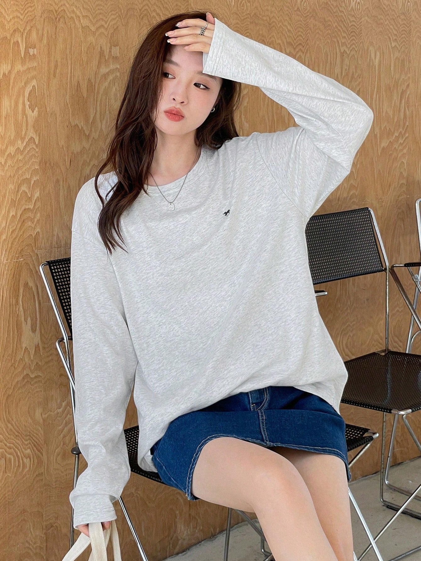 SXV Embroidered Full sleeves oversized baggy drop shoulder tshirt