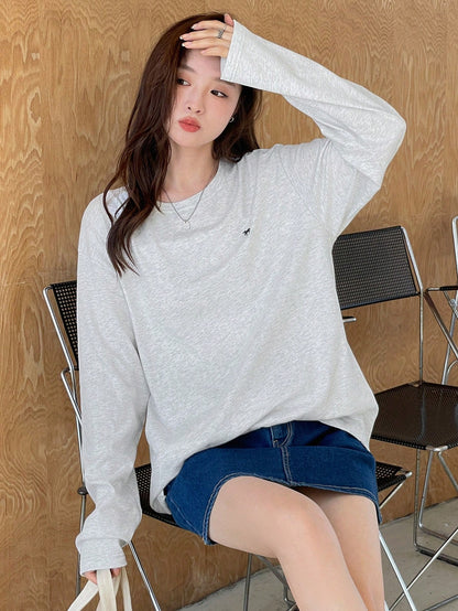 SXV Embroidered Full sleeves oversized baggy drop shoulder tshirt