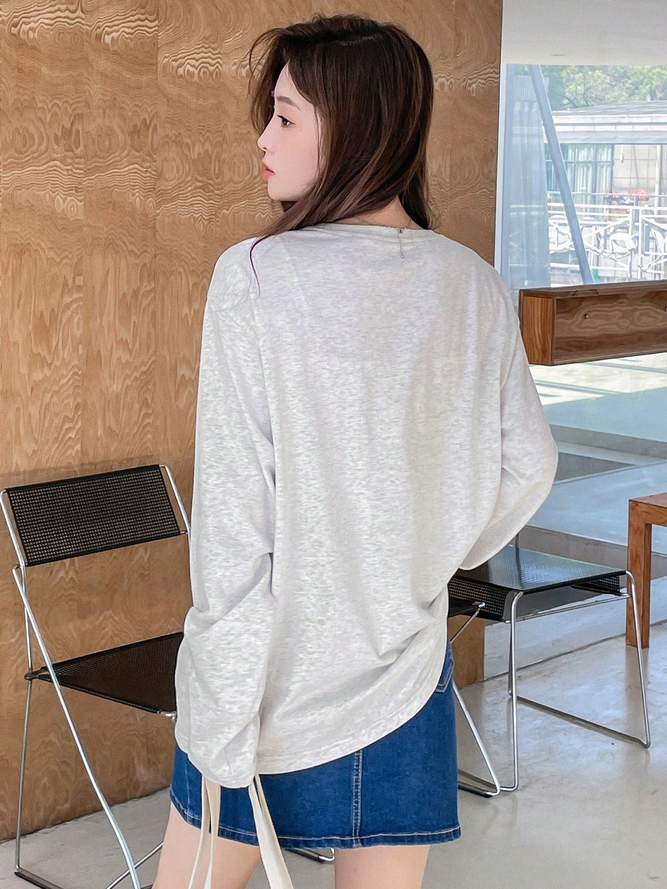 SXV Embroidered Full sleeves oversized baggy drop shoulder tshirt