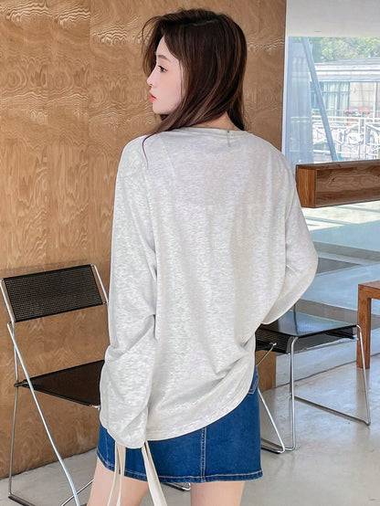 SXV Embroidered Full sleeves oversized baggy drop shoulder tshirt