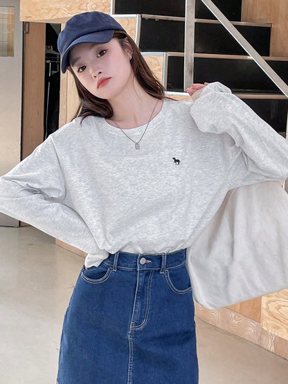 SXV Embroidered Full sleeves oversized baggy drop shoulder tshirt
