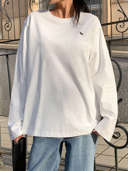 SXV Embroidered Full sleeves oversized baggy drop shoulder tshirt