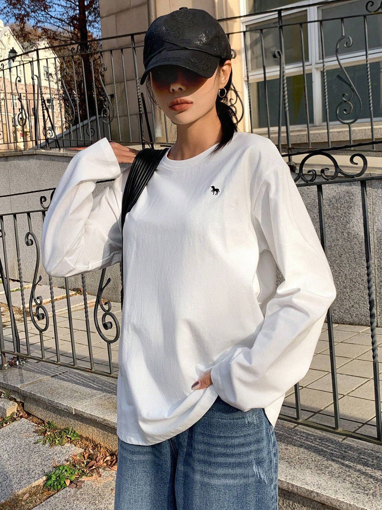 SXV Embroidered Full sleeves oversized baggy drop shoulder tshirt