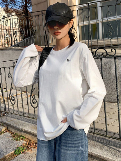 SXV Embroidered Full sleeves oversized baggy drop shoulder tshirt