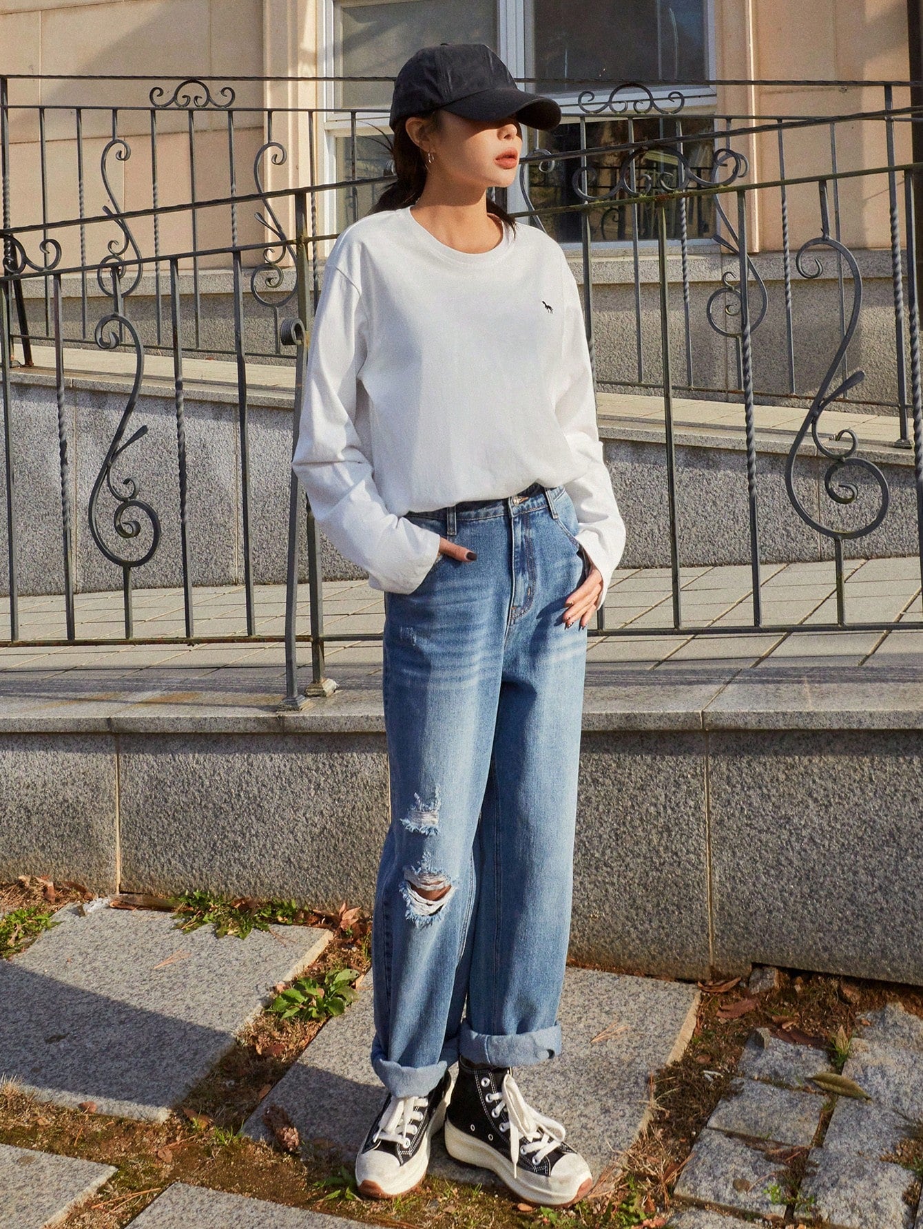 SXV Embroidered Full sleeves oversized baggy drop shoulder tshirt