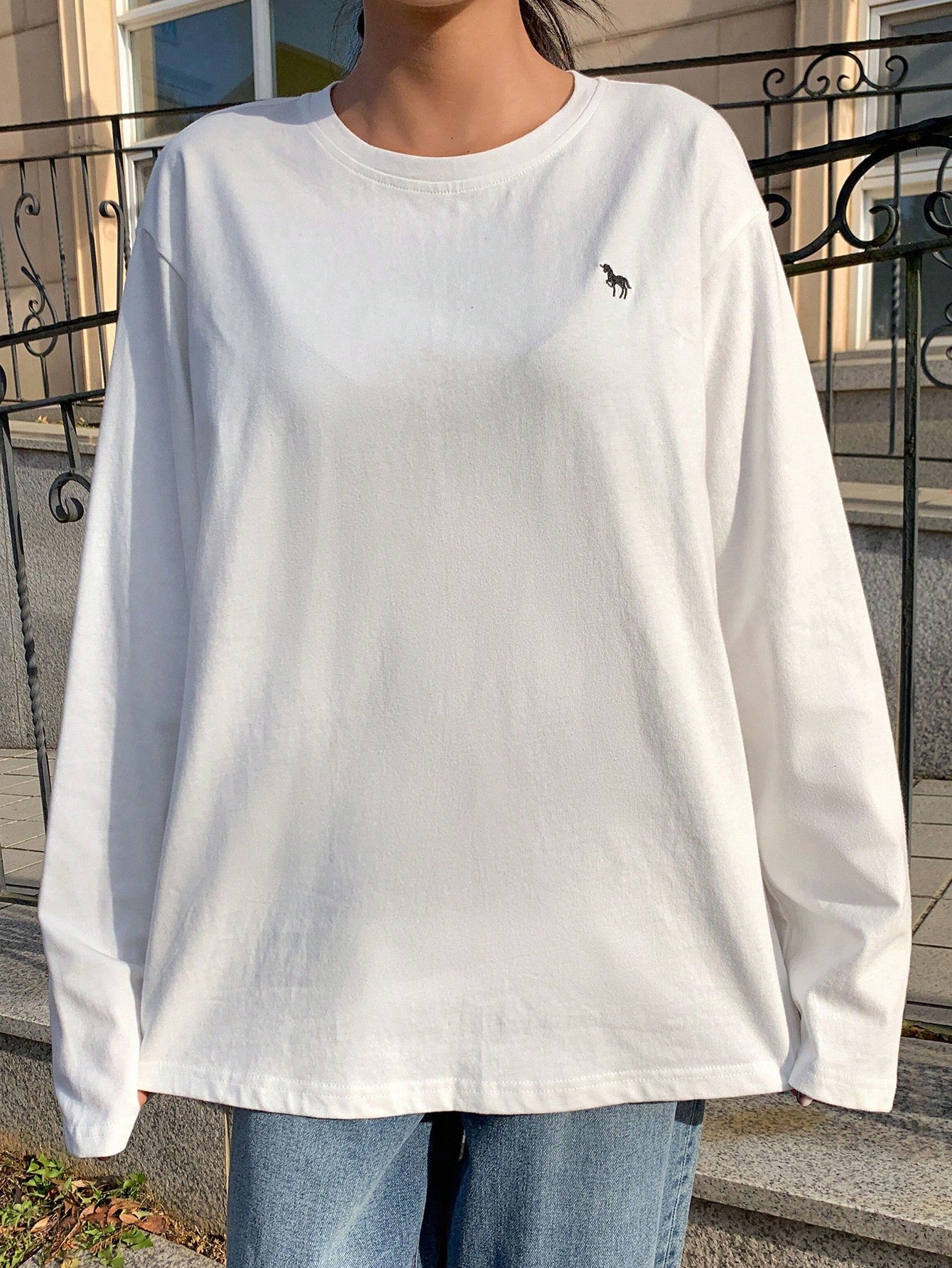 SXV Embroidered Full sleeves oversized baggy drop shoulder tshirt