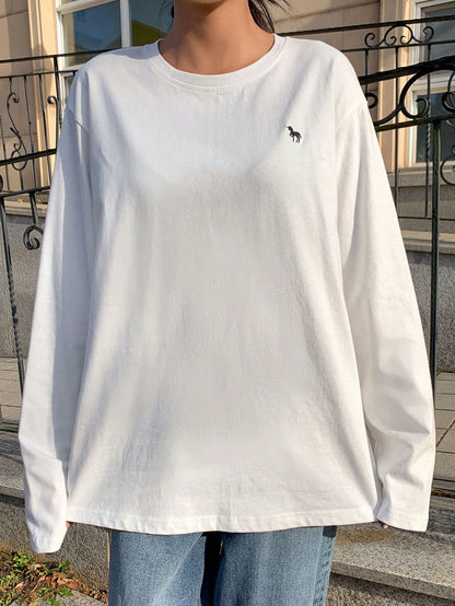 SXV Embroidered Full sleeves oversized baggy drop shoulder tshirt