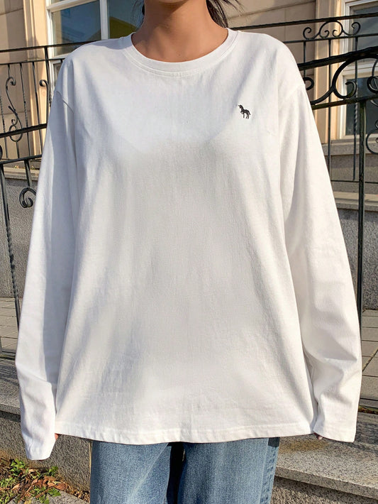 SXV Embroidered Full sleeves oversized baggy drop shoulder tshirt