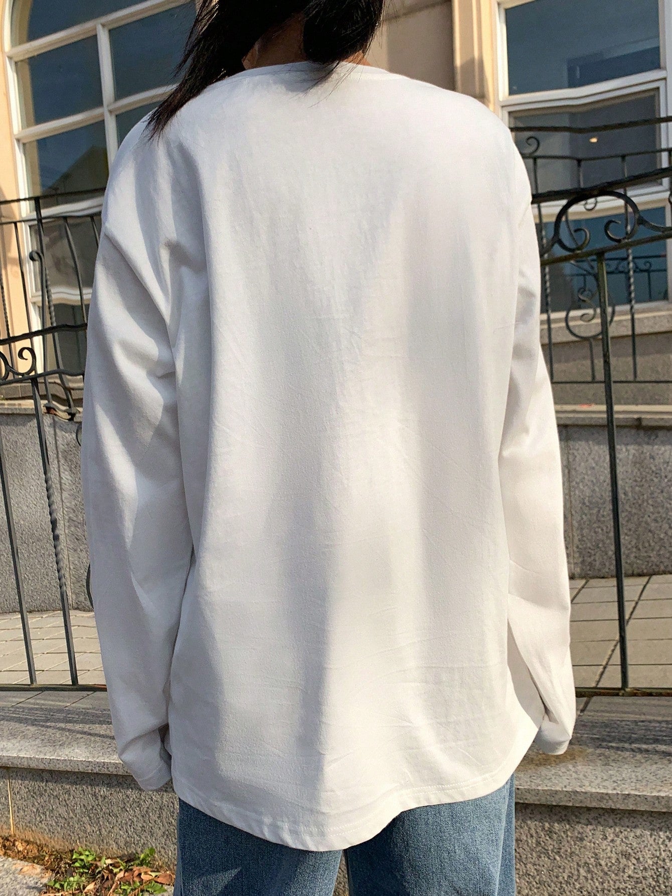 SXV Embroidered Full sleeves oversized baggy drop shoulder tshirt