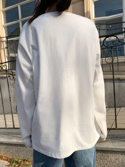 SXV Embroidered Full sleeves oversized baggy drop shoulder tshirt