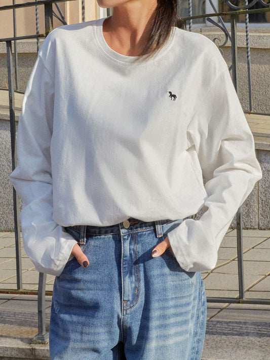 SXV Embroidered Full sleeves oversized baggy drop shoulder tshirt