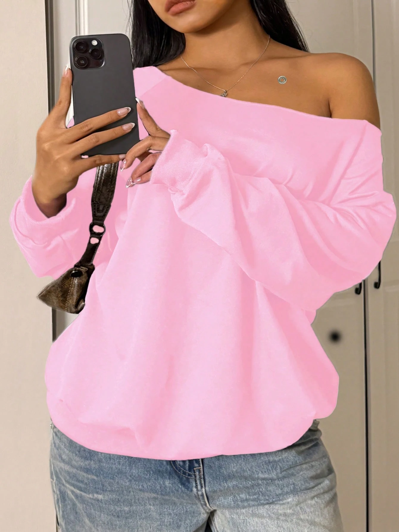 SXV Women's Autumn Open Shoulder Red Oversized Sweatshirt