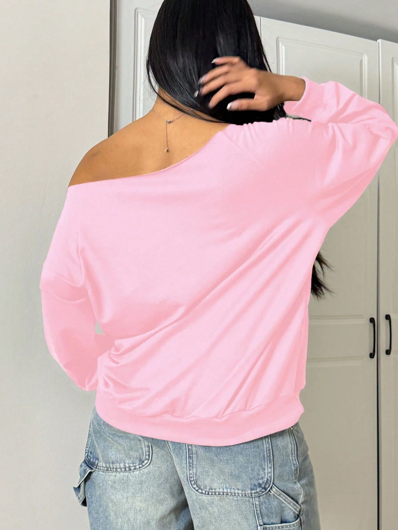 SXV Women's Autumn Open Shoulder Red Oversized Sweatshirt