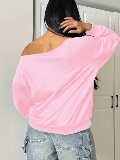 SXV Women's Autumn Open Shoulder Red Oversized Sweatshirt