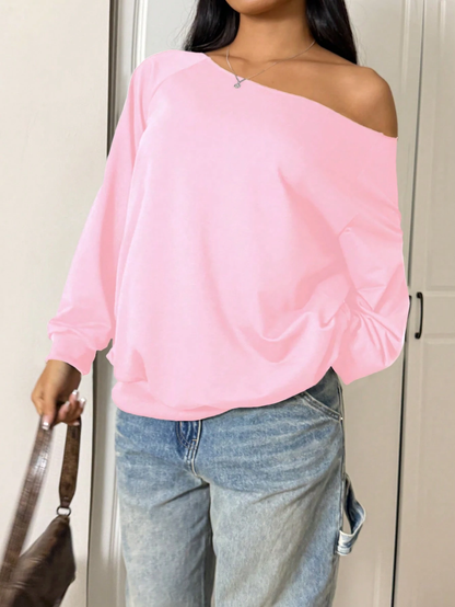 SXV Women's Autumn Open Shoulder Red Oversized Sweatshirt