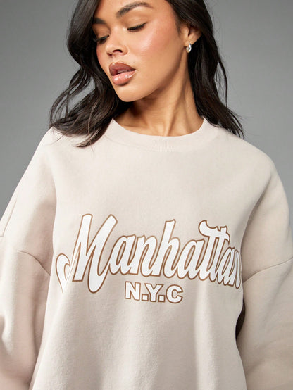 SXV Manhattan NYC Varsity Collegiate Oversized Sweatshirt Streetwear Athletic Urban Fall Winter
