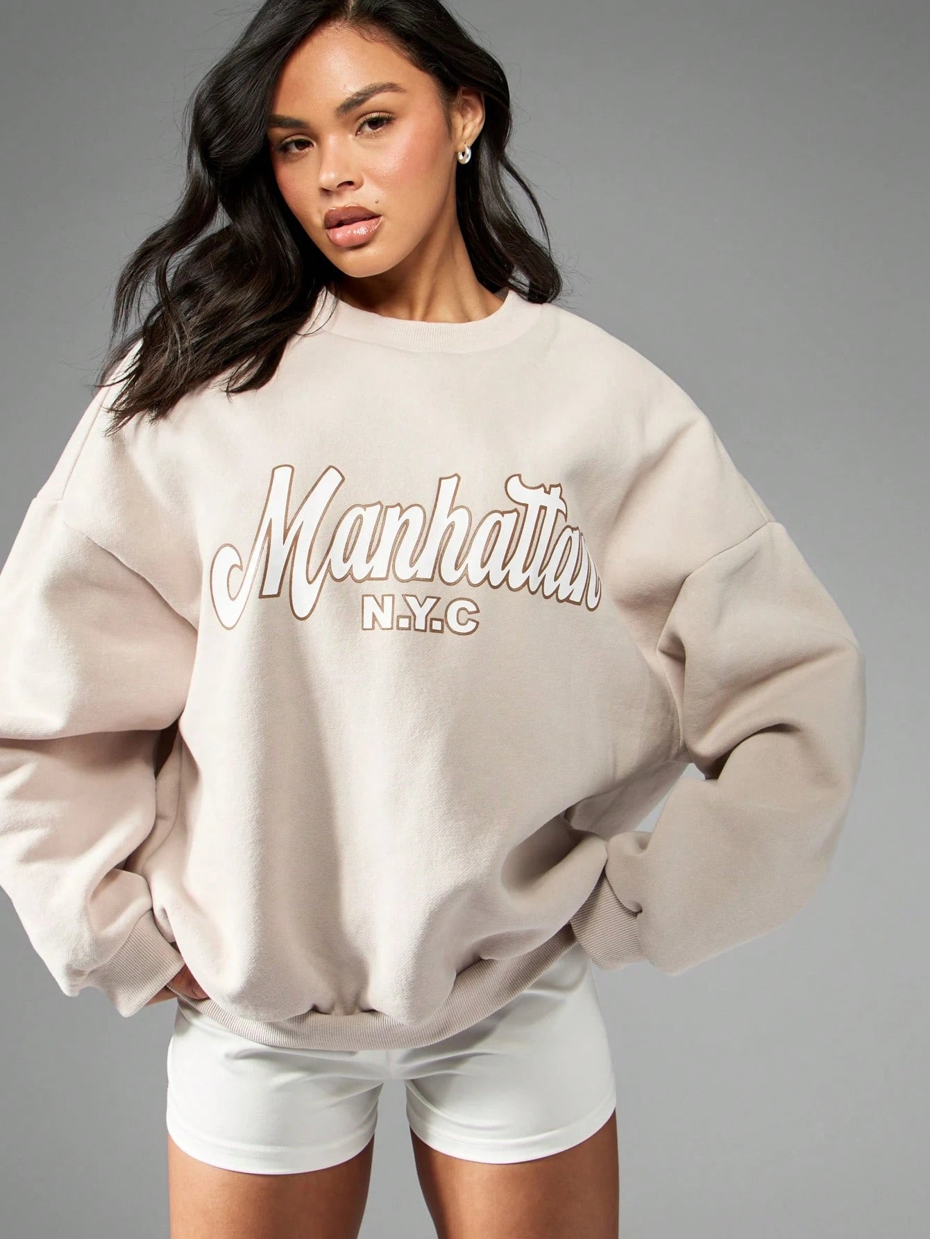 SXV Manhattan NYC Varsity Collegiate Oversized Sweatshirt Streetwear Athletic Urban Fall Winter