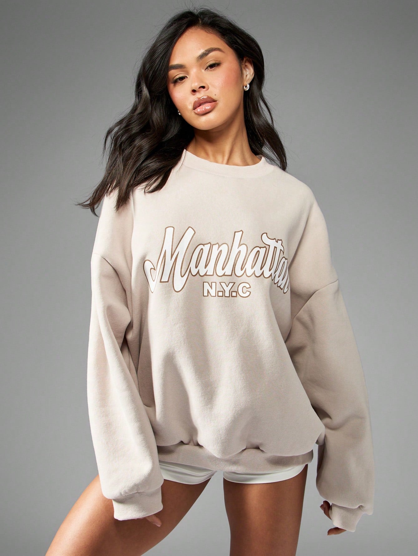 SXV Manhattan NYC Varsity Collegiate Oversized Sweatshirt Streetwear Athletic Urban Fall Winter