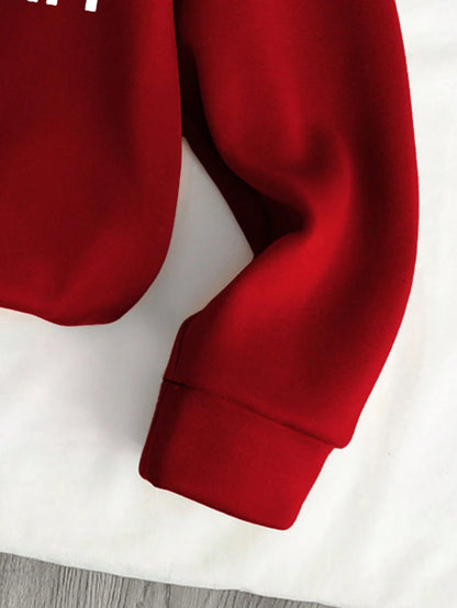 SXV Tween Girl Bow & Letter Print Crew Neck Long Sleeve Sweatshirt