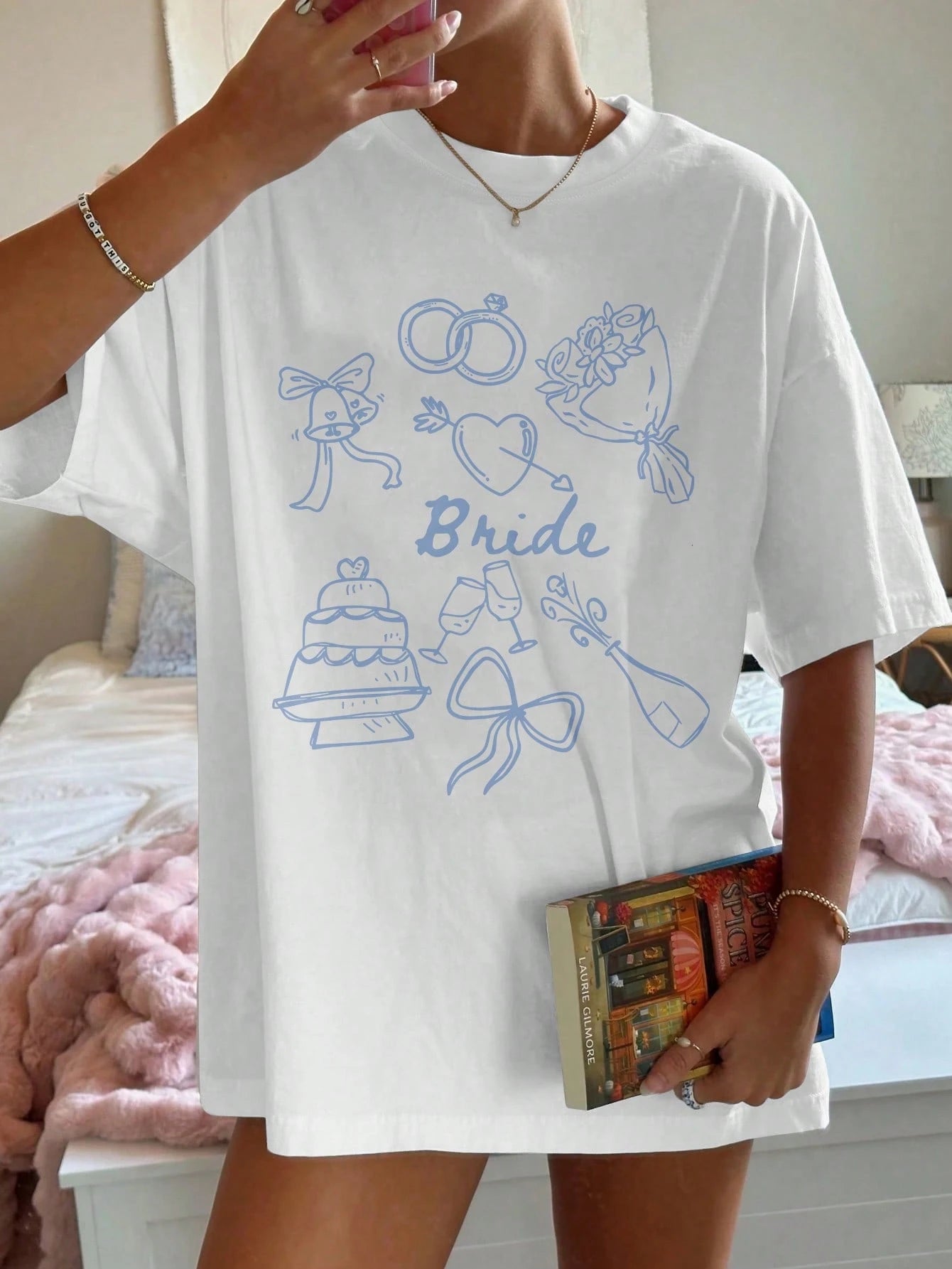 SXV Bride Text Design Casual Loose Fit Round Neck Short Sleeve T-Shirt, Bridal Party Gift, Wedding Season
