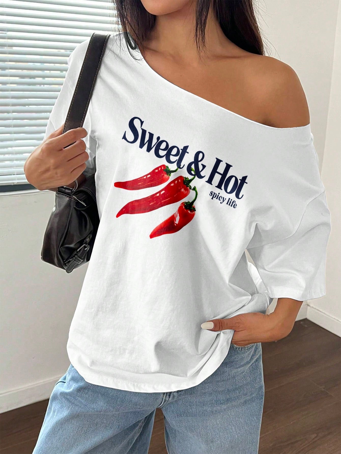 SXV Women Plus Size Loose Spicy Life Graphic Asymmetrical Neck Short Sleeve T-Shirt,Oversized