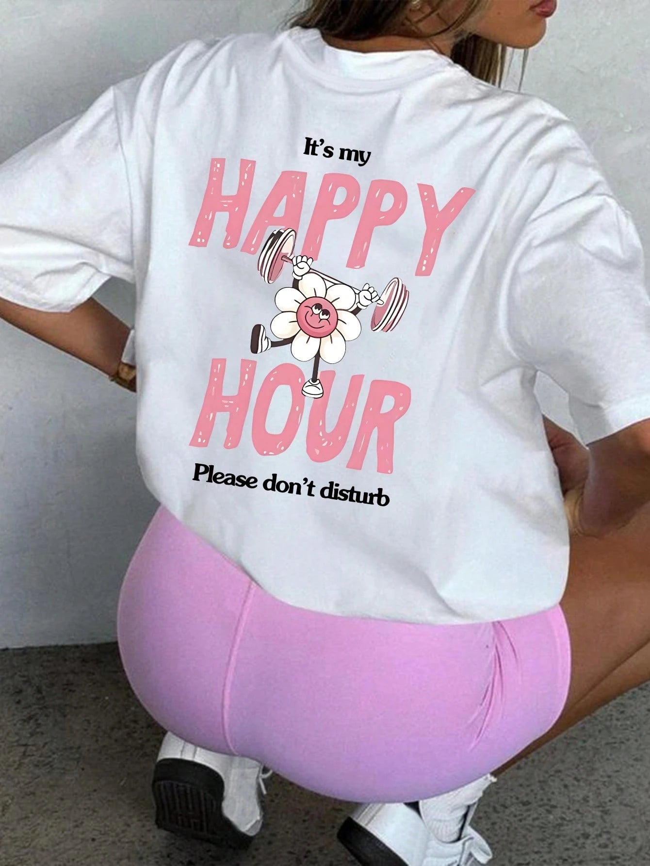 SXV It's My Happy Hour Please Don't Disturb, Loose Fit Casual Round Neck Short Sleeve T-Shirt
